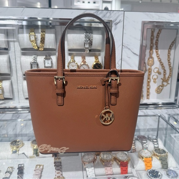 Michael Kors Jet Set Travel Extra-Small Saffiano Leather Top-Zip Tote Bag Purse - Picture 1 of 7